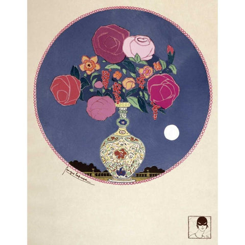 Arrangement of Various Flowers In Decorated Vase Gold Ornate Wood Framed Art Print with Double Matting by Lepape, Georges