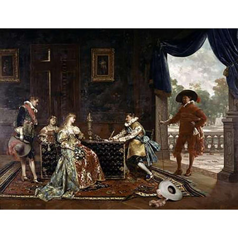 Signing a Marriage Contract at Court of Louis XIV Black Modern Wood Framed Art Print with Double Matting by Lesrel, Adolphe Alexandre