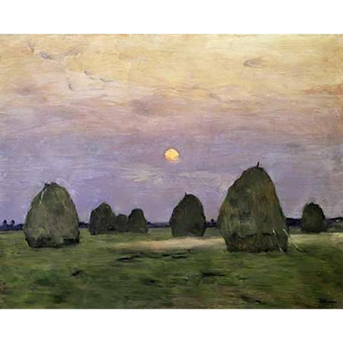 Dawn/Dusk - Bundle of Hay Black Modern Wood Framed Art Print with Double Matting by Levitan, Isaak