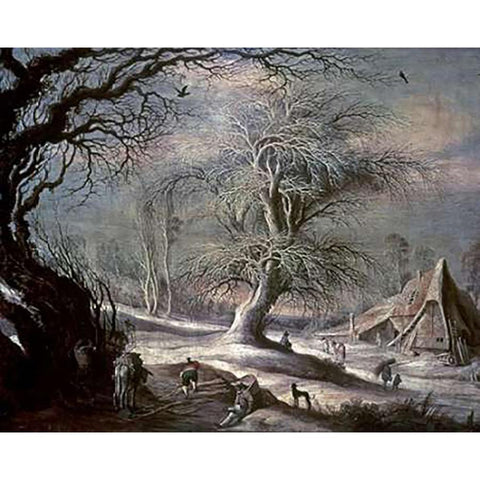 Winter Scene Gold Ornate Wood Framed Art Print with Double Matting by Leytens, Gysbrecht