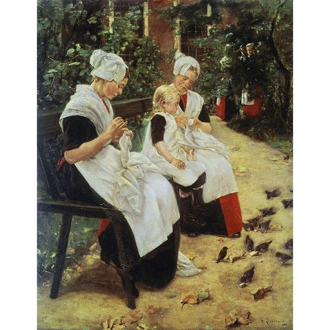 Orphan Girls In The Garden, Amsterdam Gold Ornate Wood Framed Art Print with Double Matting by Liebermann, Max