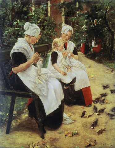 Orphan Girls In The Garden, Amsterdam Black Ornate Wood Framed Art Print with Double Matting by Liebermann, Max