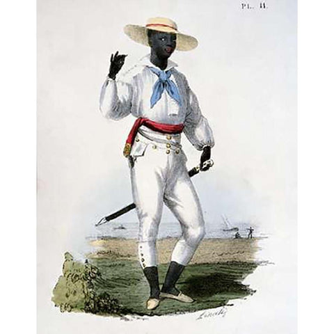 Black Man of The Vera Cruz Region Gold Ornate Wood Framed Art Print with Double Matting by Linati, C.