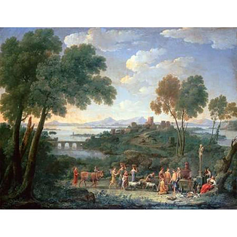 Italian Landscape With Sacrifice Black Modern Wood Framed Art Print by Van Lint, Hendrik Frans
