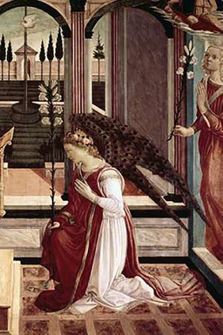 Annunciation - Detail White Modern Wood Framed Art Print with Double Matting by Lippi, Filippo