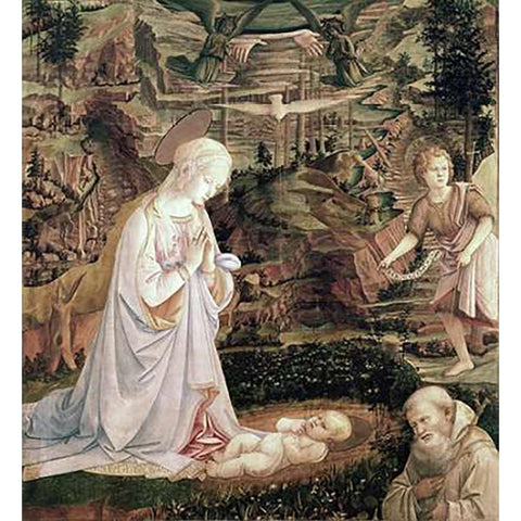 Madonna and Child With Angels Black Modern Wood Framed Art Print with Double Matting by Lippi, Filippo