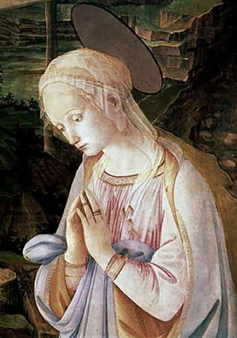 Madonna and Child With Angels - Detail White Modern Wood Framed Art Print with Double Matting by Lippi, Filippo