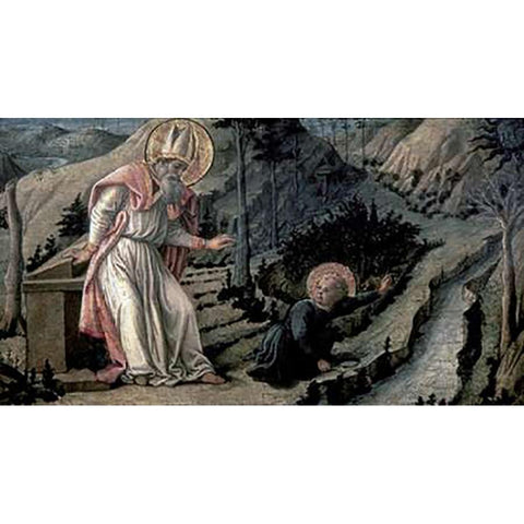 Vision of Saint Augustine Black Modern Wood Framed Art Print with Double Matting by Lippi, Filippo