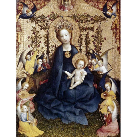 Madonna In The Rose Garden Black Modern Wood Framed Art Print with Double Matting by Lochner, Stefan