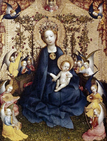 Madonna In The Rose Garden White Modern Wood Framed Art Print with Double Matting by Lochner, Stefan