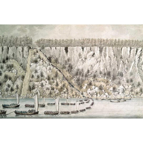 Landing of The British Forces In The Jerseys Black Modern Wood Framed Art Print with Double Matting by Rawdon, Lord