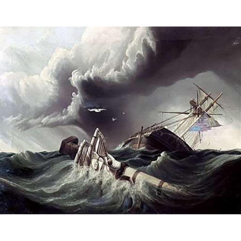 Wreck of An American War-Sloop White Modern Wood Framed Art Print by Lowell, J.