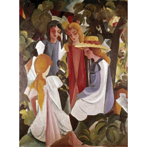 Four Girls Gold Ornate Wood Framed Art Print with Double Matting by Macke, August