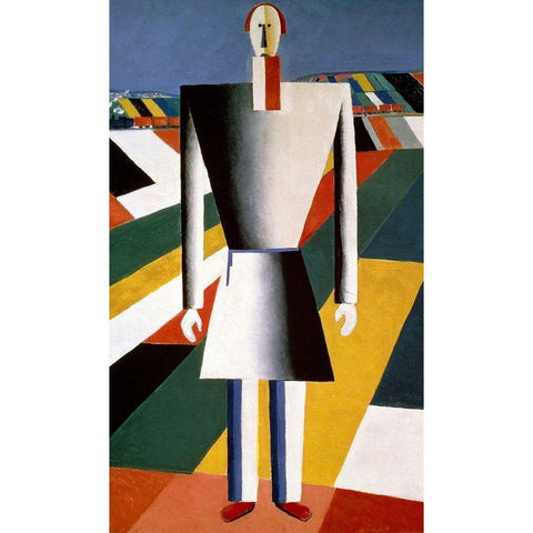 Farmer In The Field Black Modern Wood Framed Art Print with Double Matting by Malevich, Kazimir