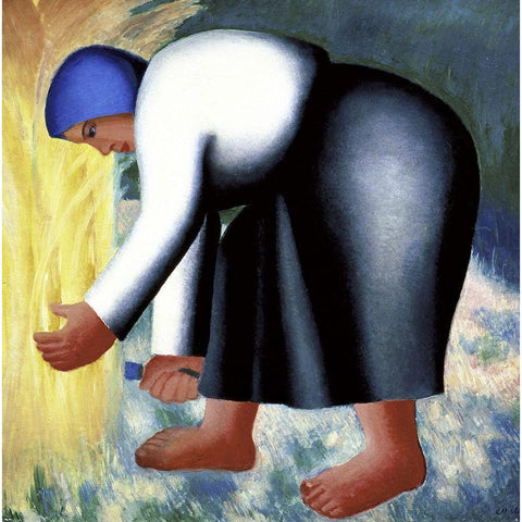 Farmers Wife II Gold Ornate Wood Framed Art Print with Double Matting by Malevich, Kazimir