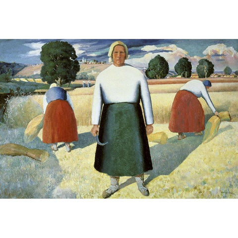 Female Farmers Gold Ornate Wood Framed Art Print with Double Matting by Malevich, Kazimir