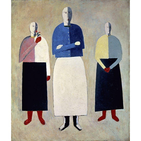 Three Girls Gold Ornate Wood Framed Art Print with Double Matting by Malevich, Kazimir