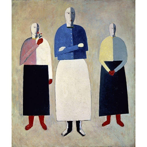 Three Girls Black Modern Wood Framed Art Print with Double Matting by Malevich, Kazimir