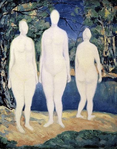 Three Nude Figures Black Ornate Wood Framed Art Print with Double Matting by Malevich, Kazimir