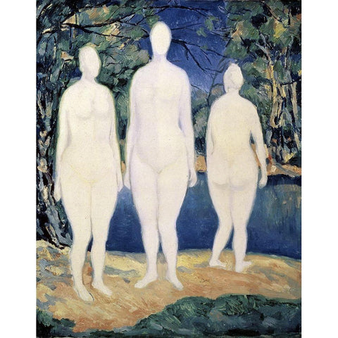 Three Nude Figures Gold Ornate Wood Framed Art Print with Double Matting by Malevich, Kazimir