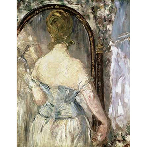 Before the Mirror Gold Ornate Wood Framed Art Print with Double Matting by Manet, Edouard