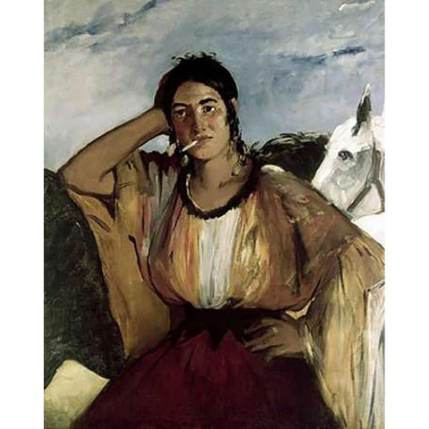 Gypsy with a Cigarette (Indian Woman Smoking) Black Modern Wood Framed Art Print with Double Matting by Manet, Edouard