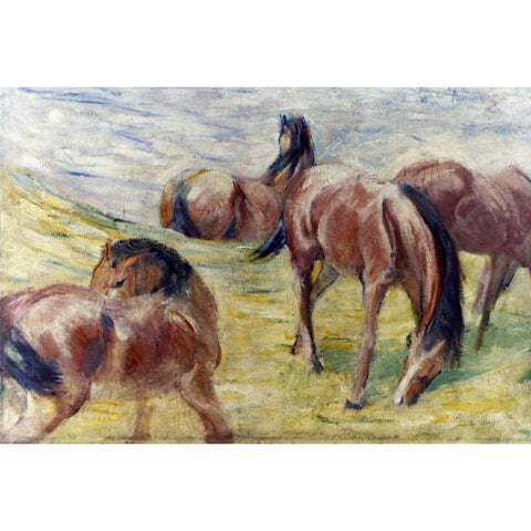 Horses Out To Pasture Gold Ornate Wood Framed Art Print with Double Matting by Marc, Franz