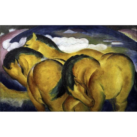 Little Yellow Horses Black Modern Wood Framed Art Print with Double Matting by Marc, Franz