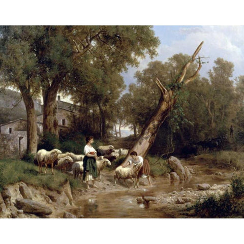 Crossing The Stream White Modern Wood Framed Art Print by Marko, Andras