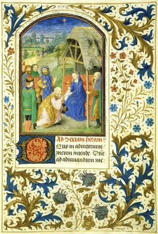 The Adoration of the Magi: Book of Hours (Detail) White Modern Wood Framed Art Print with Double Matting by Marmion, Simon