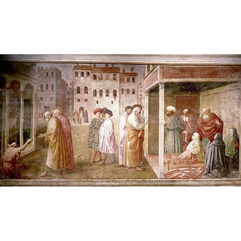 Healing of The Cripple and The Resurrection of Tabitha Black Modern Wood Framed Art Print with Double Matting by Masaccio,