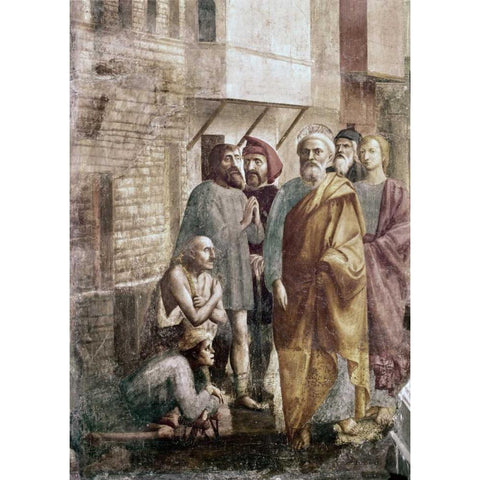 St. Peter Healing The Sick With His Shadow Gold Ornate Wood Framed Art Print with Double Matting by Massaccio