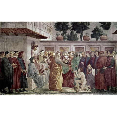 St. Peter Resurrects The Child of Theophilus White Modern Wood Framed Art Print by Masaccio,