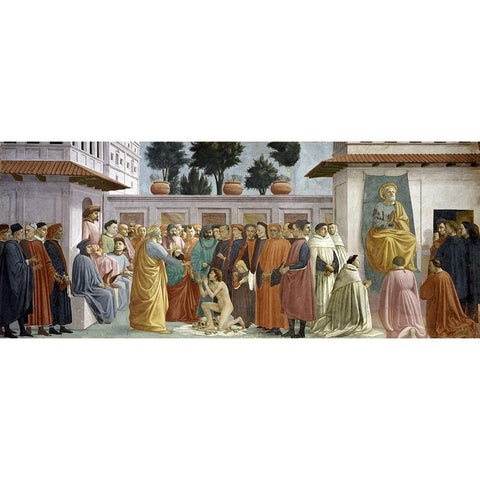 St. Peter Resurrects The Child of Theophilus Gold Ornate Wood Framed Art Print with Double Matting by Masaccio,