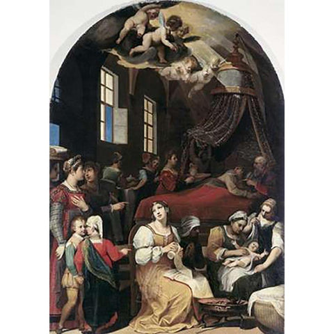 Nativity of The Virgin Black Modern Wood Framed Art Print with Double Matting by Mascagni, Donato