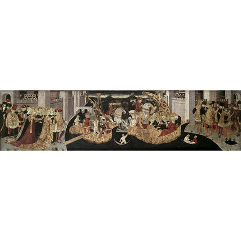 Story of Alatiel Tavoli Gold Ornate Wood Framed Art Print with Double Matting by Master of Jarves Cassoni,