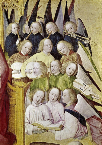 Choir of Angels - Detail-Life of The Virgin Black Ornate Wood Framed Art Print with Double Matting by Master of Life of the Virgin,