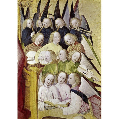 Choir of Angels - Detail-Life of The Virgin Black Modern Wood Framed Art Print by Master of Life of the Virgin,