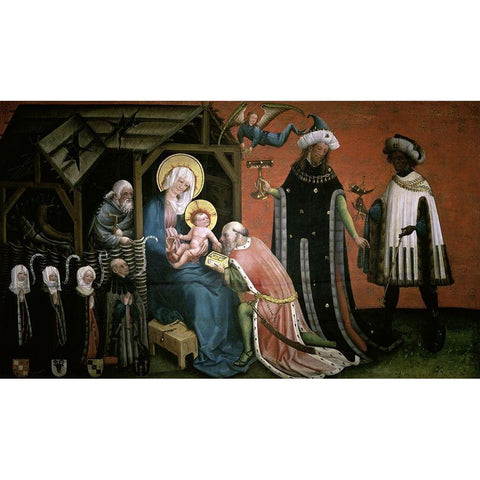 Adoration of The Magi Gold Ornate Wood Framed Art Print with Double Matting by Master of the Donors,