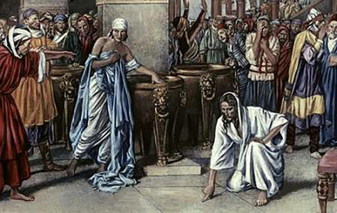 Jesus and The Adulteress Black Ornate Wood Framed Art Print with Double Matting by Matania, Fortunino