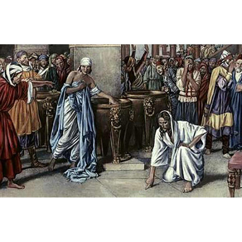 Jesus and The Adulteress Black Modern Wood Framed Art Print with Double Matting by Matania, Fortunino