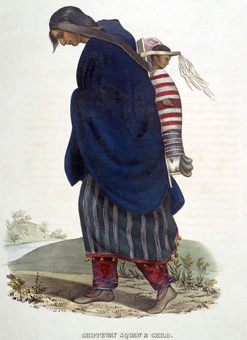 Chippeway Squaw and Child Black Ornate Wood Framed Art Print with Double Matting by McKenney, Thomas Lorraine