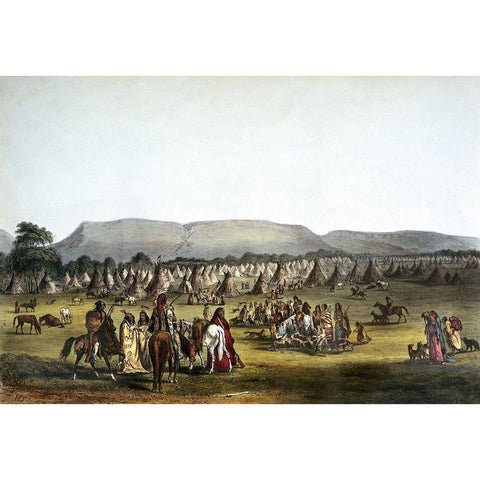 Encampment of Piekann Indians Near Fort Mckenzie White Modern Wood Framed Art Print by McKenney, Thomas Lorraine