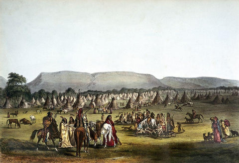 Encampment of Piekann Indians Near Fort Mckenzie Black Ornate Wood Framed Art Print with Double Matting by McKenney, Thomas Lorraine