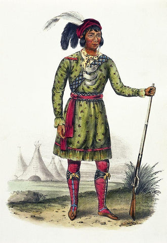 Osceola, a Seminole Leader Black Ornate Wood Framed Art Print with Double Matting by McKenney, Thomas Lorraine