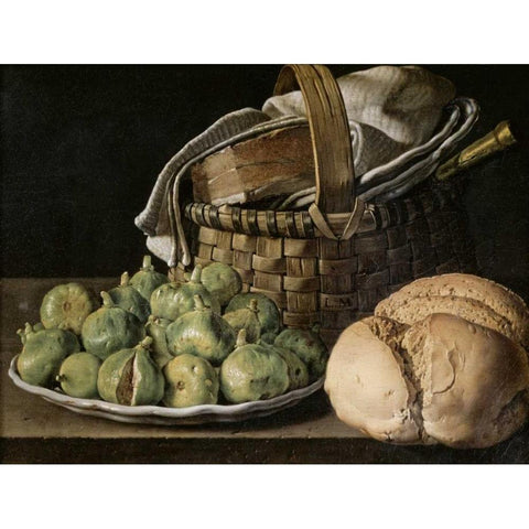 Still Life With Figs White Modern Wood Framed Art Print by Melendez, Luis Egidio