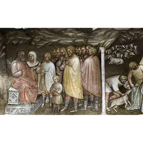 Joseph Tells The Story To His Relatives From Tambour: Stories of Jacob Black Modern Wood Framed Art Print with Double Matting by De Menabuoi, Giusto