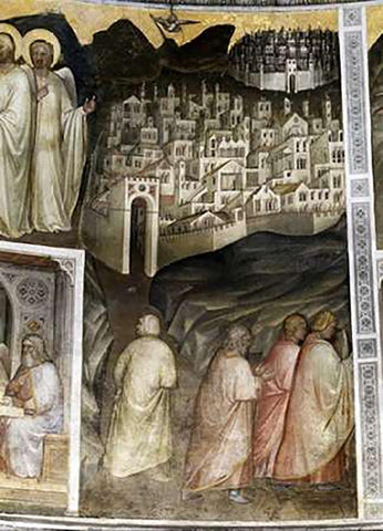 Lots Wife Leaves Sodom From Tambour: Scenes From The Old Testament White Modern Wood Framed Art Print with Double Matting by De Menabuoi, Giusto