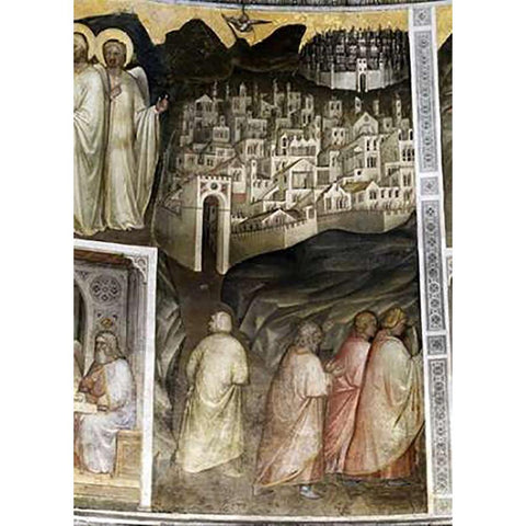 Lots Wife Leaves Sodom From Tambour: Scenes From The Old Testament White Modern Wood Framed Art Print by De Menabuoi, Giusto