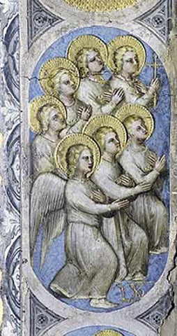 Seven Angels Carry Seven Cruets White Modern Wood Framed Art Print with Double Matting by De Menabuoi, Giusto